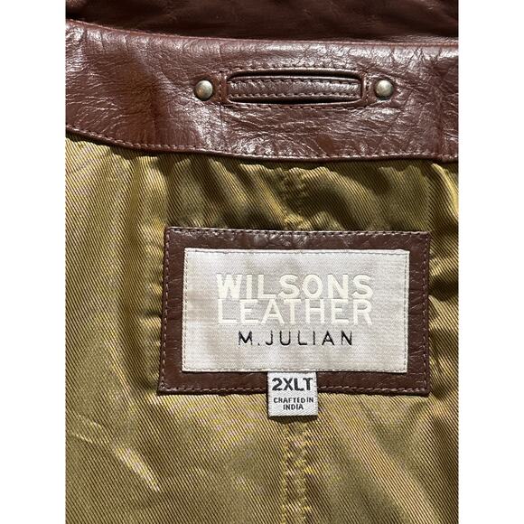 Wilsons Leather M. Julian Moto Jacket Men's Size 2XLT Brown Lined Full Zip - Picture 3 of 14